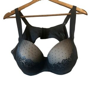 Soma Stunning Support Full Coverage Black Bra 40DD Lace Dot Detail‎